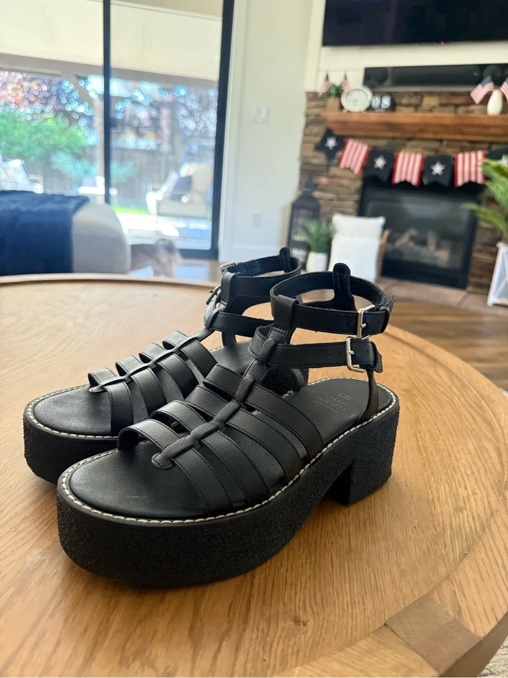 Bohme Black Platform Strappy Sandals for Women